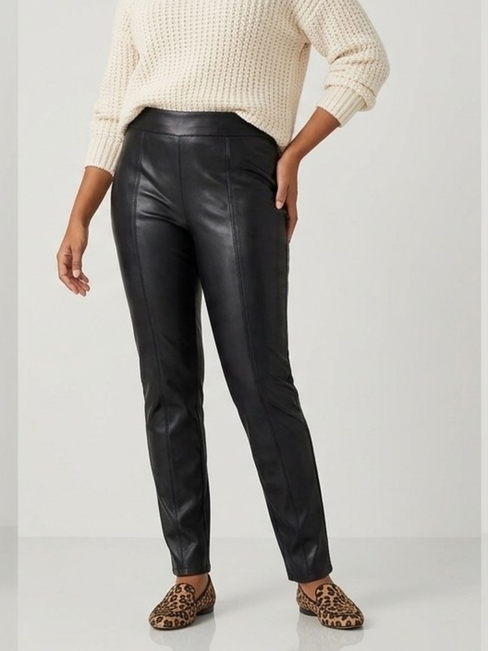J. Jill Black Faux Leather Wide-Leg Pants